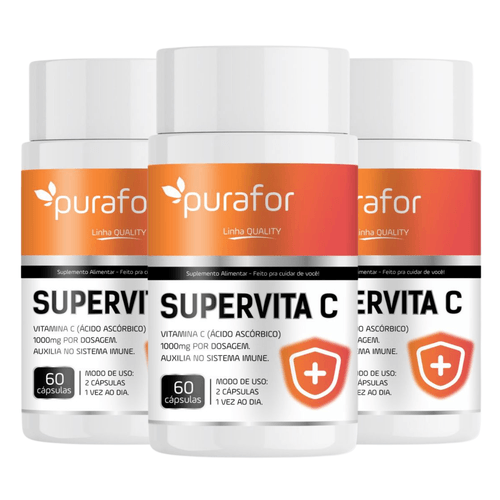 Kit 03 Vitamina C 1000mg l SUPERVITA C Purafor I 60 Cápsulas | Imunidade I Antioxidante I Anti-idade